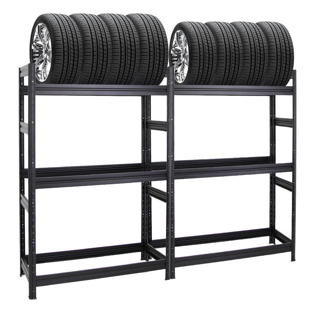 REIFENREGAL Dino 2er-Set mit 2x 180x120x50 cm Fachlast 150 kg bis zu 24 Reifen Schwarz - Schwarz, Metall (240/180/50cm) - PROREGAL