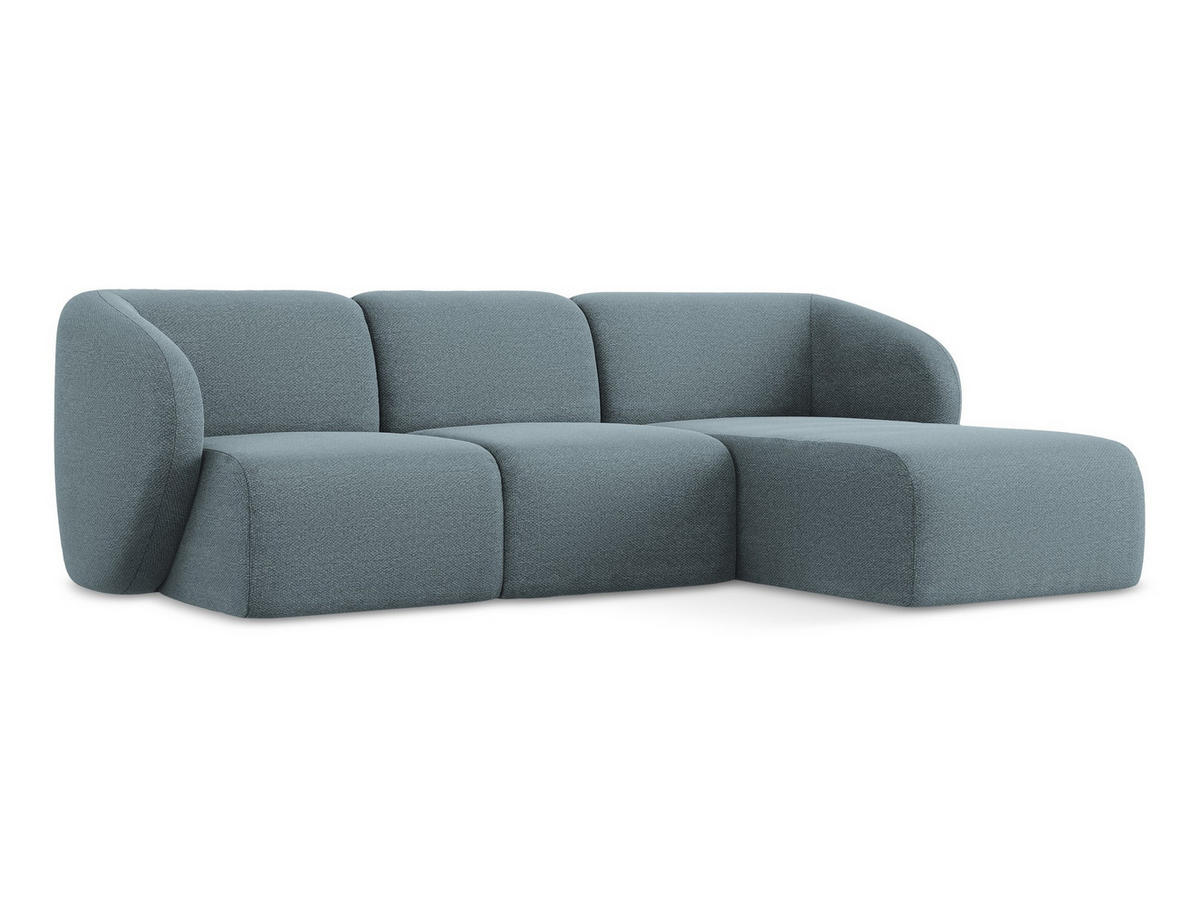 ECKSOFA Rechts Bouclé Stoff Blau - Blaugrau/Schwarz, Holzwerkstoff/Kunststoff (248/166cm) - Makamii