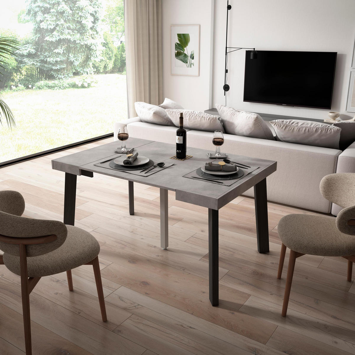 KONSOLENTISCH ausziehbar 58 bis 140cm, für 6 Gäste, zementgrau, 90/58/73cm - Grau, Holzwerkstoff (90/140/73cm) - Skraut Home