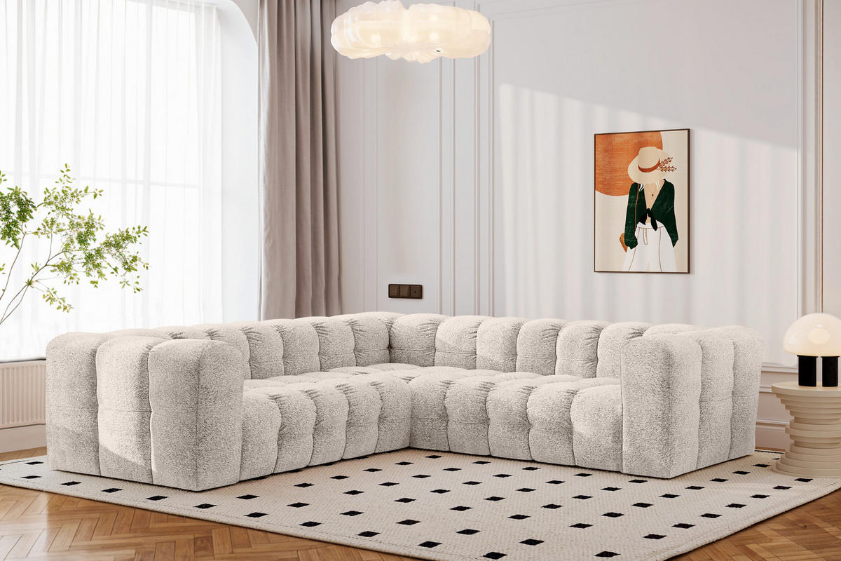 ECKSOFA Corner Mit Steppung BALOO, Chenille-Stoff Arena, Ecru - Ecru, Holz (270/270cm) - Kaiser Möbel