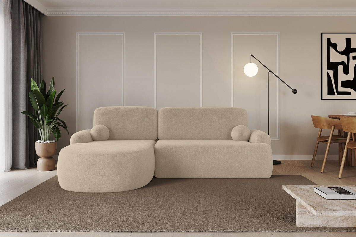 ECKSOFA mit Schlaffunktion und Bettkasten LIRA-L - 264x172x89 Hellbeige - Cappuccino, Holzwerkstoff/Textil (264/172cm) - ALTDECOR