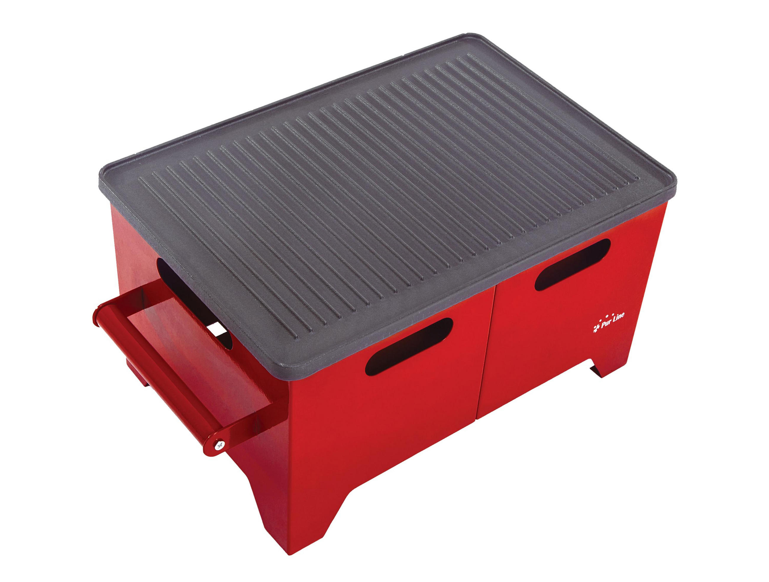 BIOETHANOL-GRILL Rot inklusive 1.2 L-Tank mit Gusseisen-Plancha - Rot, Metall (48/27/33cm) - Purline
