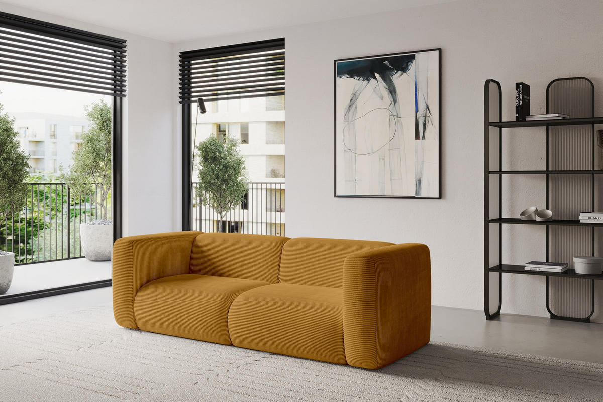 MODULARES Sofa 2-SITZER MIRA-S1 228x89x70 Senfgelb cm Cord - Currygelb/Schwarz, Holzwerkstoff/Kunststoff (228/70/89cm) - ALTDECOR