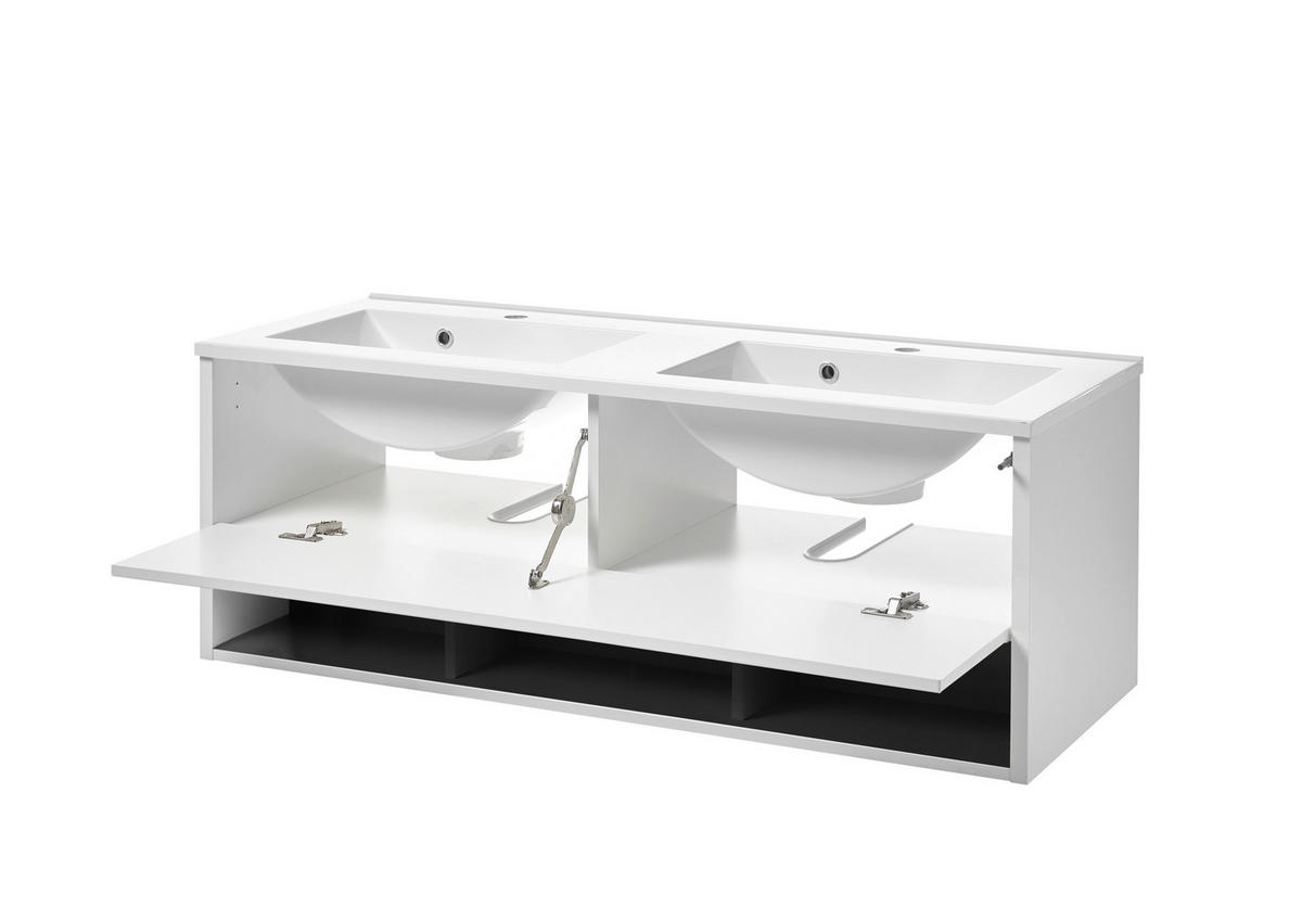 WASCHTISCH M20 Weiß Hochglanz & Anthrazit 120/44/47 cm mit Waschbecken - Weiß Hochglanz/Anthrazit, Holzwerkstoff (120/44/47cm) - Livojo