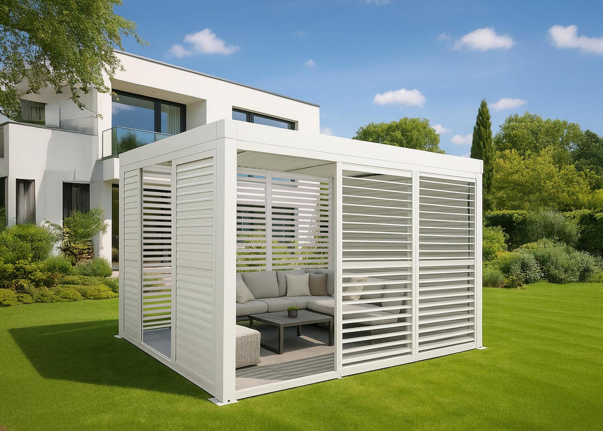 PERGOLA MIT SCHIEBETÜR Weiß - Weiß, Metall (300/220/300cm) - MCW