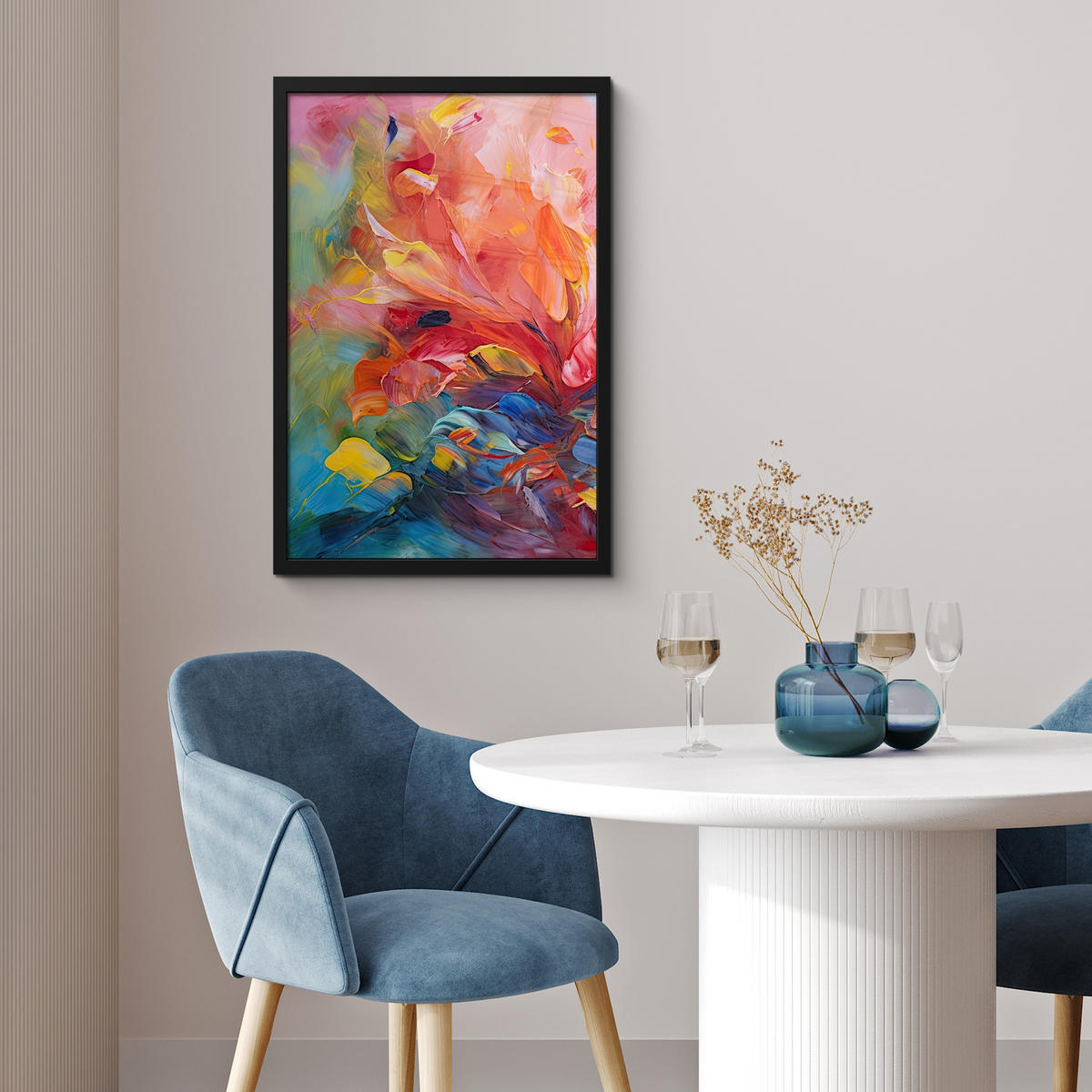 GERAHMTES BILD Ölgemälde - Kunst - Abstrakt - Farbenfroh 40x60 cm - Altrosa, Papier (40/60cm) - MuchoWow