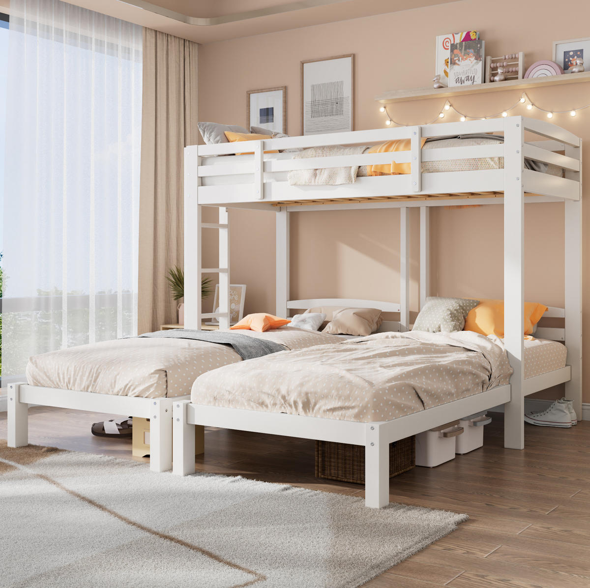 PATROVÁ postel 90/200 cm bílá z masivního dřeva s bočním žebříkem - bílá, dřevo (90/200cm) - OKWISH