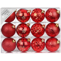 WEIHNACHTSORNAMENTE 12er-Set runde Ornamente rot Mix 6 cm - Rot, Kunststoff (6/6/6cm) - LAALU