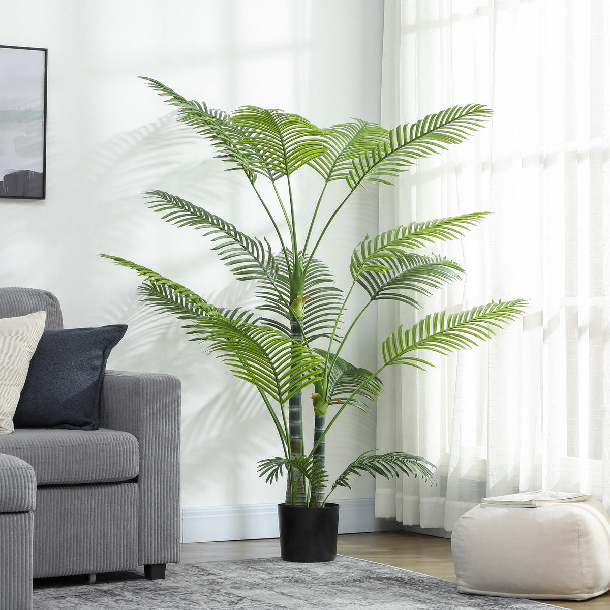 KÜNSTLICHE Palme groß 175 cm Kunstpflanze im Topf mit UV-Schutz für Garten - Schwarz/Grün, Kunststoff (175cm) - HOMCOM