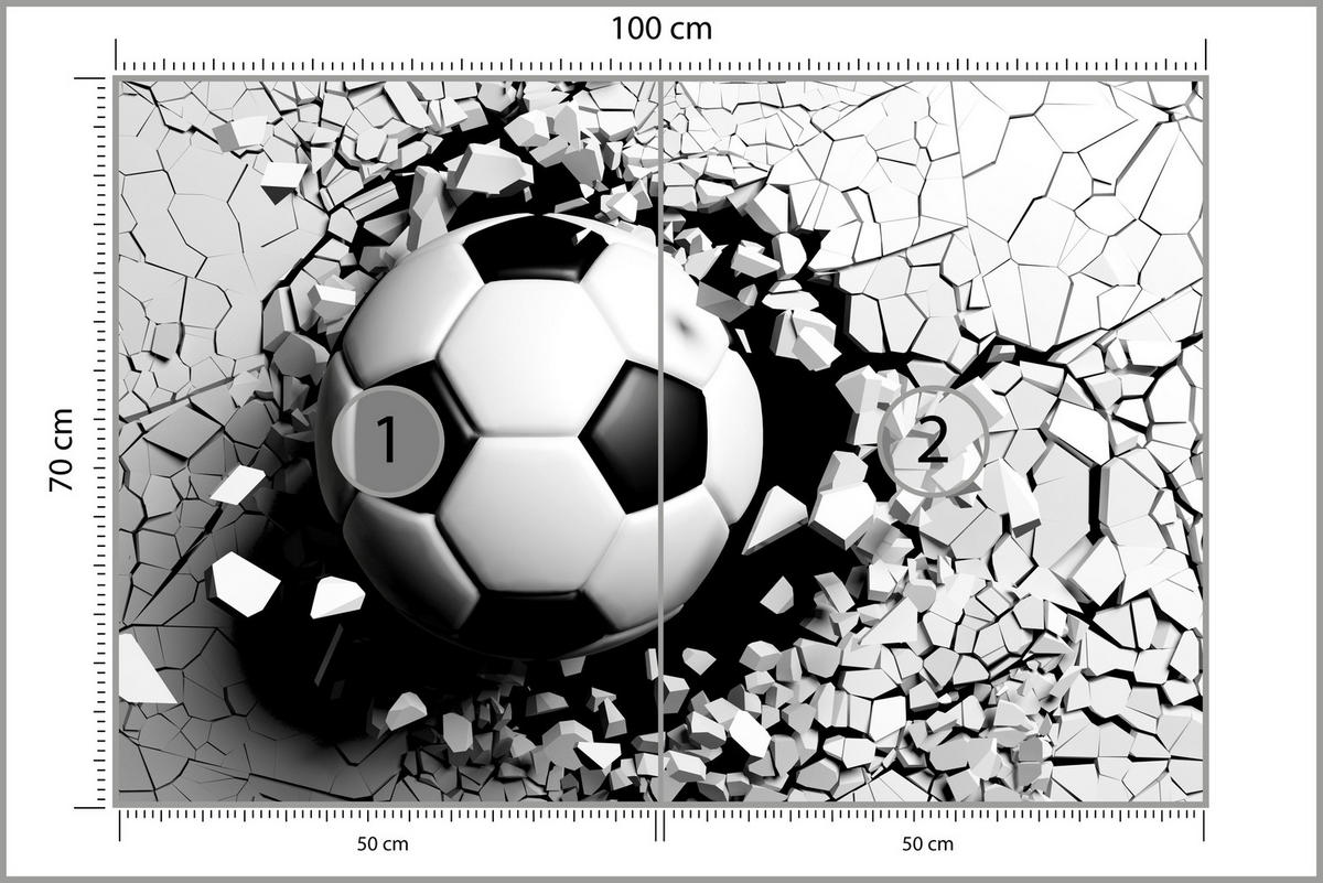 FOTOTAPETE für Wohnzimmer Fußball Betonwand Riss 100x70 - Schwarz/Weiß, Papier (100/70cm) - Muralo