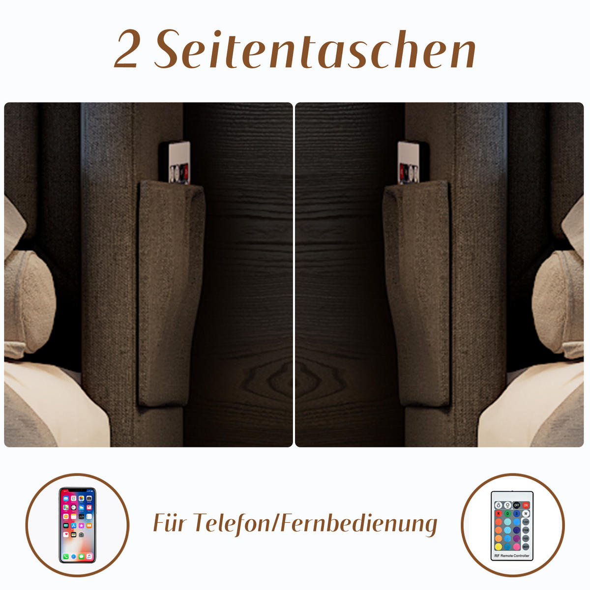 POLSTERBETT aus Baumwoll-Leinen 90x200 cm in Grau mit LED & Matratze - Grau, Textil (90/200cm) - Modfu