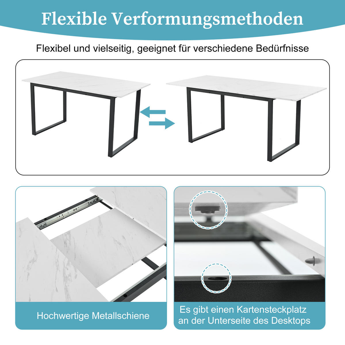 ESSTISCH, MDF mit Marmoroptik & Metallgestell, ausziehbar 140/180/80/75 cm, Weiß - Weiß, Holzwerkstoff (140/80/75cm) - Redom
