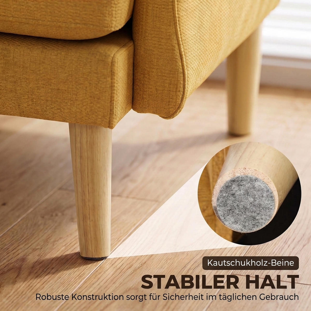 SESSEL Polyester Kautschukholz Gelb - Gelb/Schwarz, Holz/Textil (80/88/103cm) - HOMCOM
