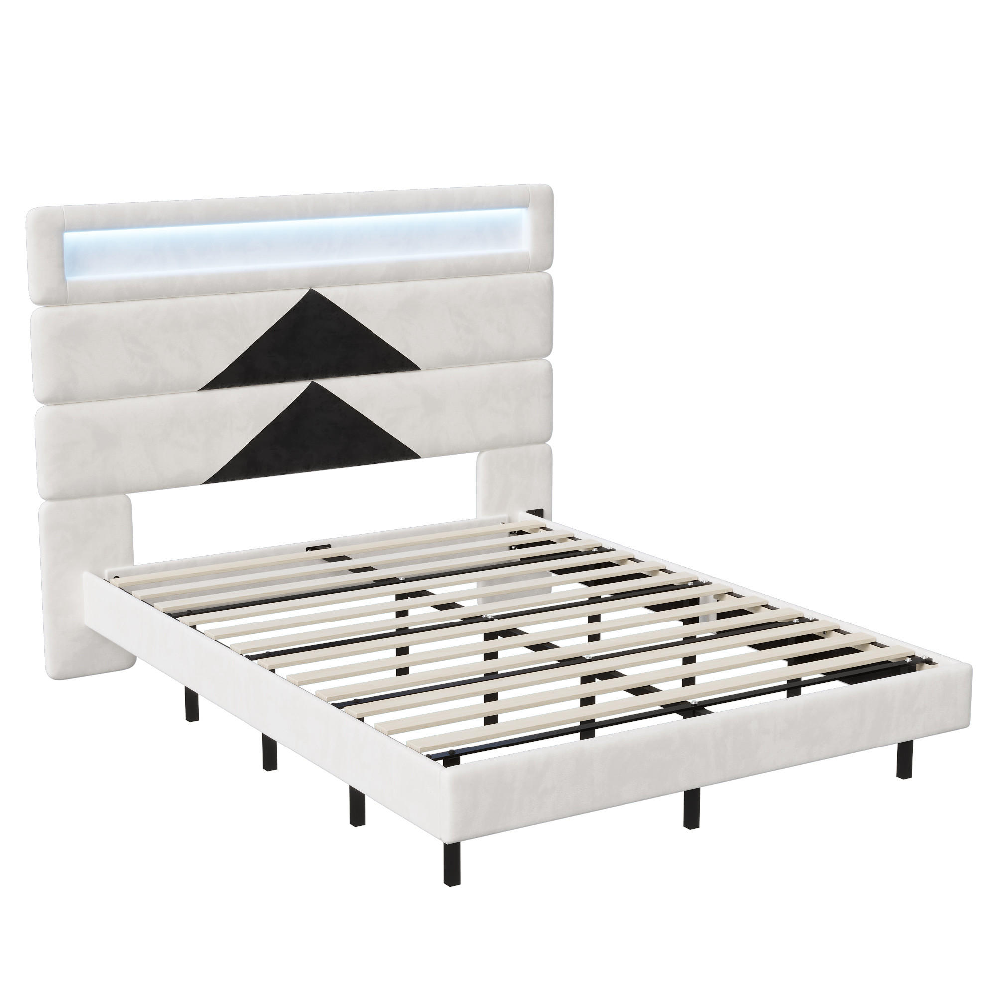 POLSTERBETT 140x190 cm, Weiß/Schwarz, LED-Beleuchtung und USB - Schwarz, Textil/Metall (140/190cm)