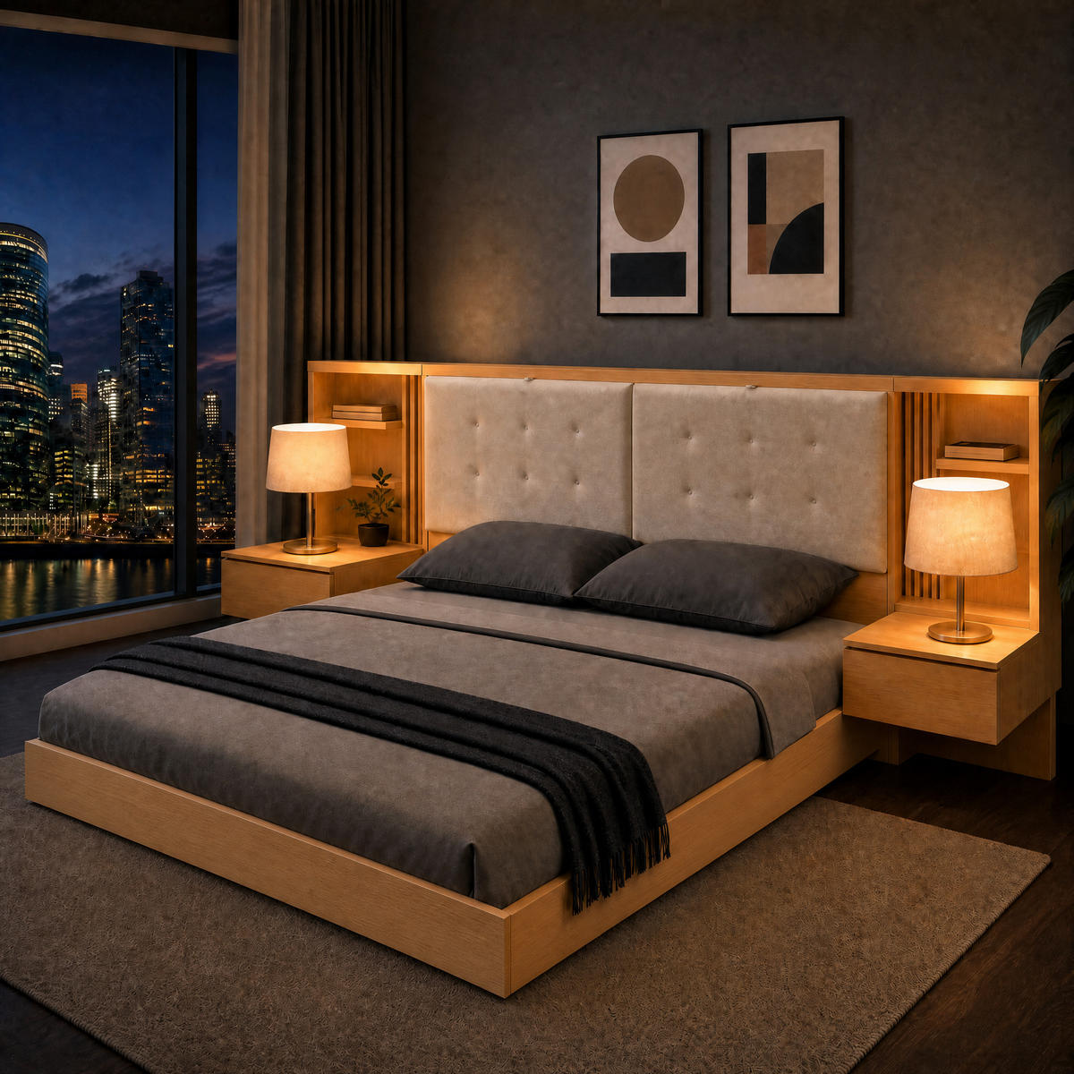 BETT 180/200 cm in Natur mit Stauraum, USB und Steckdose - Naturfarben, Holz/Holzwerkstoff (180/200cm) - WISHDOR
