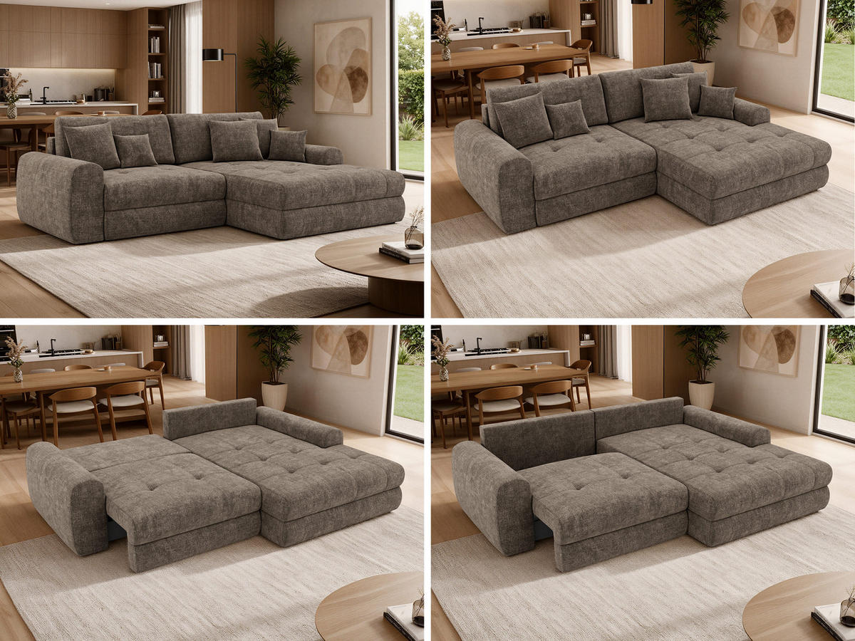 ROHOVÁ SEDAČKA ARELIA L - Hnědá Hrubě tkaná žinylka - Vlevo - černá/hnědá, textil/plast (292/205cm) - MKS