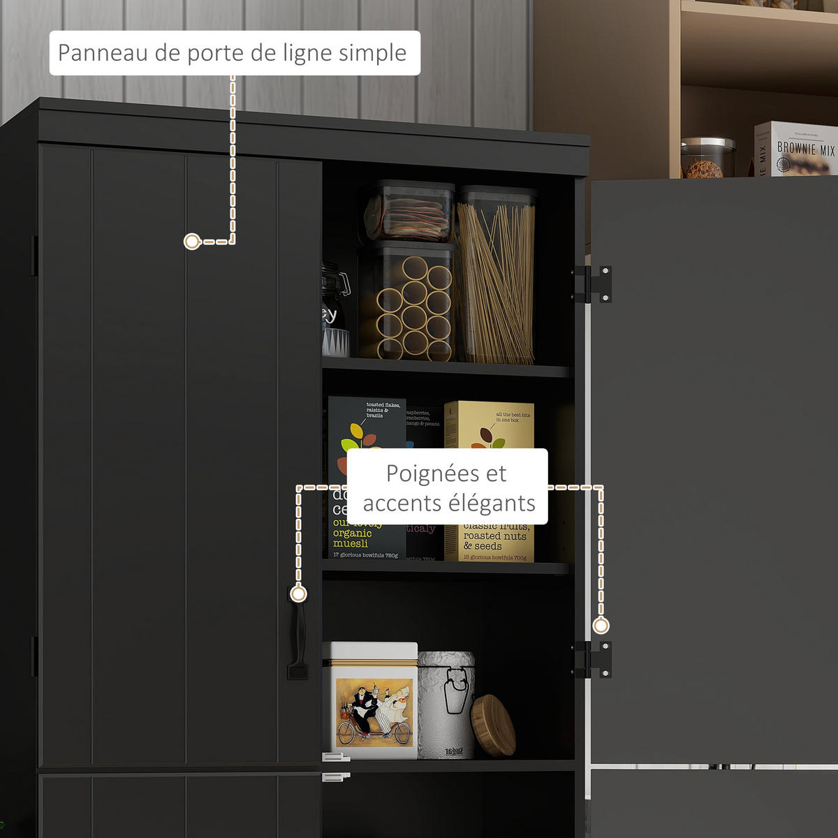 HIGHBOARD DE-11215 4 Türen & 6 Ebenen mit verstellbaren Böden Schwarz - Schwarz, Holzwerkstoff (40/176.7/76cm) - ComfortXL