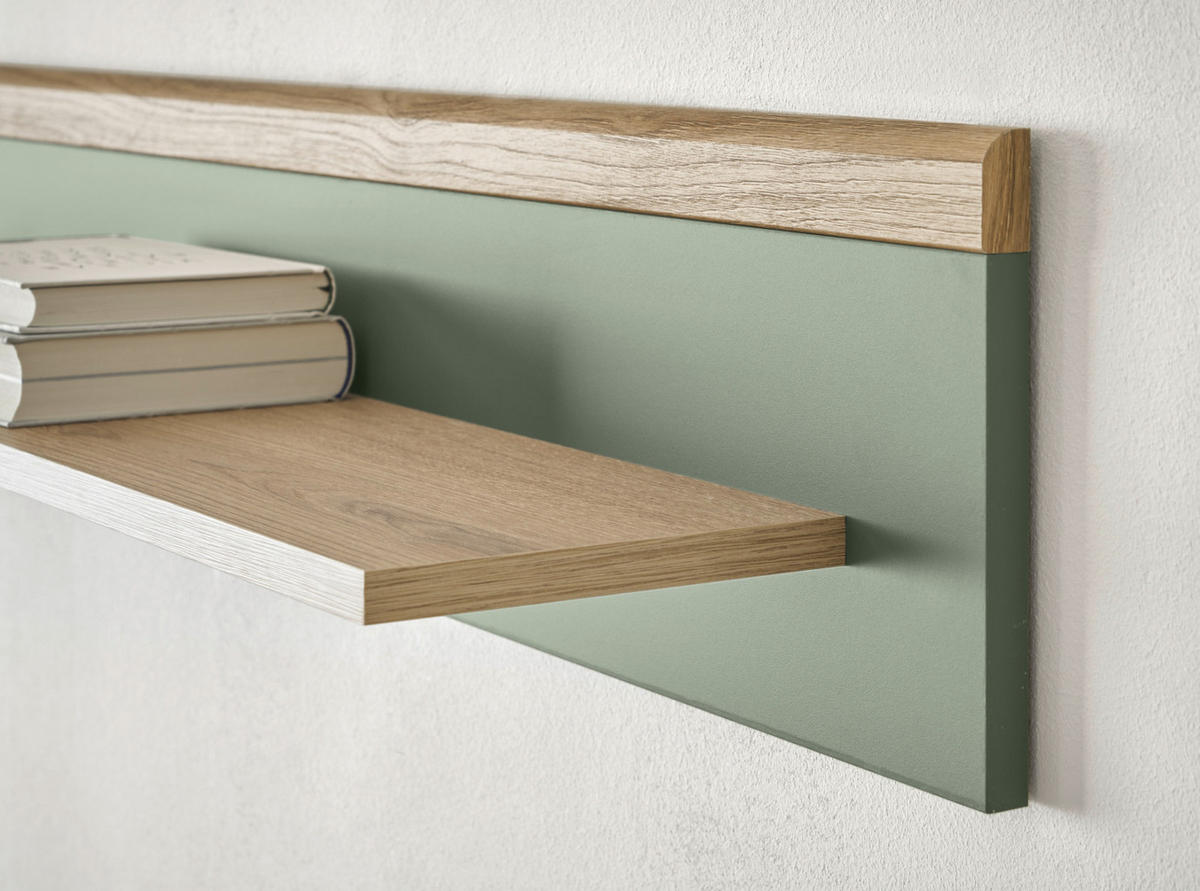 WANDBOARD Salbei, Evoke Eiche, Wandregal 107 cm skandinavisches Design - Eichefarben/Salbeigrün, Holzwerkstoff (107/20/19cm) - Furn.Design