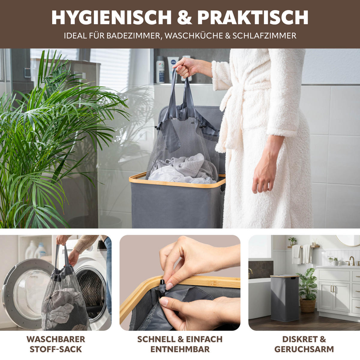 WÄSCHESAMMLER 100 Liter, grau - Grau, Textil (41/73.5/33.5cm) - bremermann