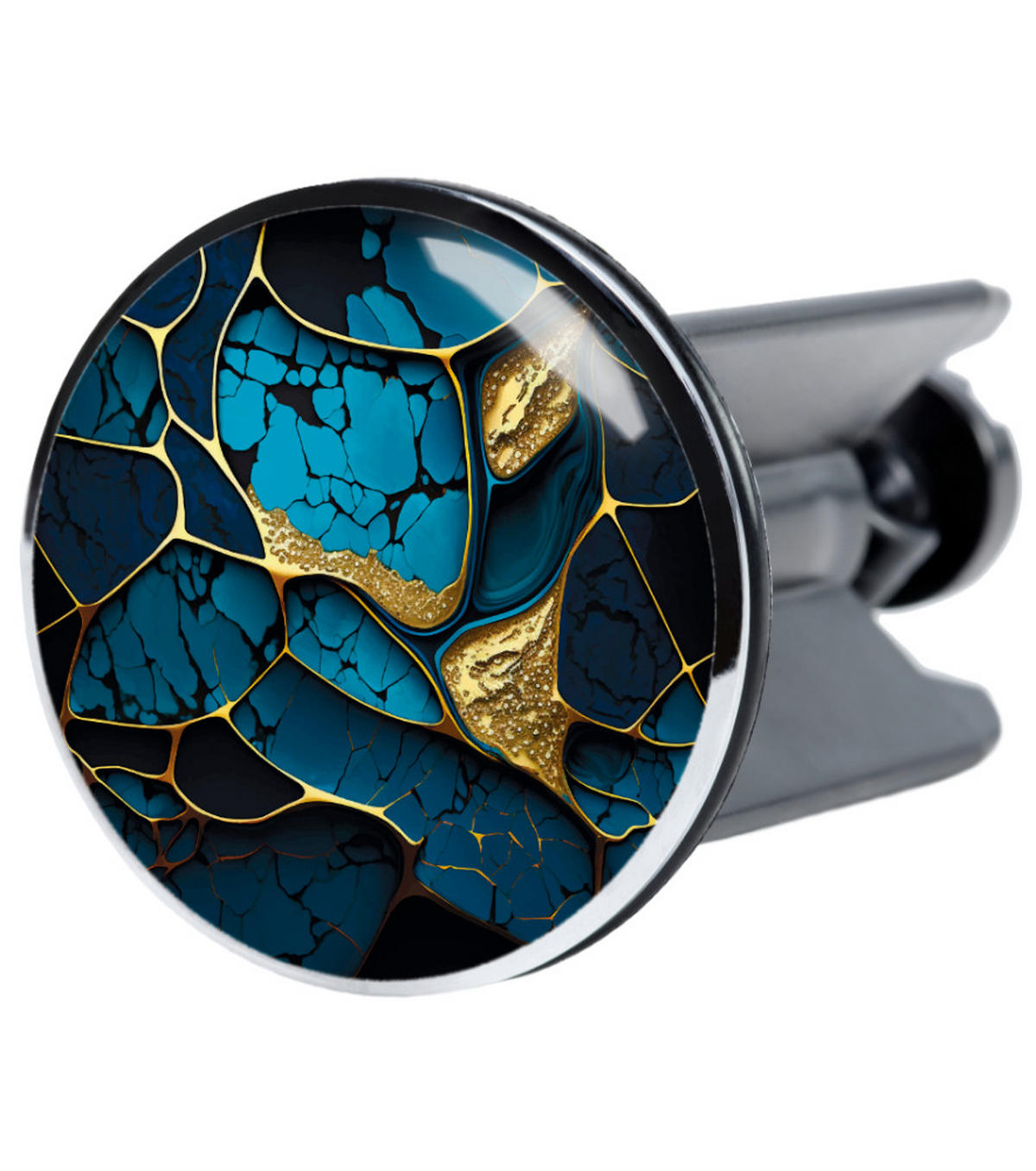 WASCHBECKENSTÖPSEL Marmor Cobalt - Blau/Goldfarben, Kunststoff/Metall (4/7/7cm) - Sanilo