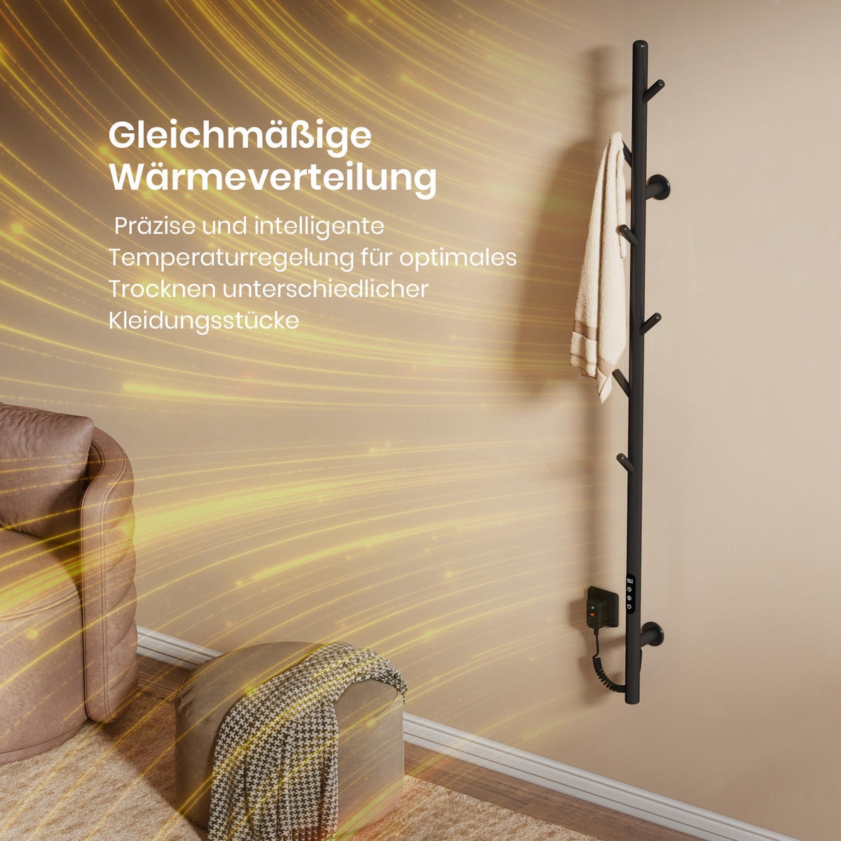 HANDTUCHHEIZKÖRPER Baumheizkörper WLAN Schwarz 150 cm - Schwarz, Metall (12.5/150/14cm) - EMKE
