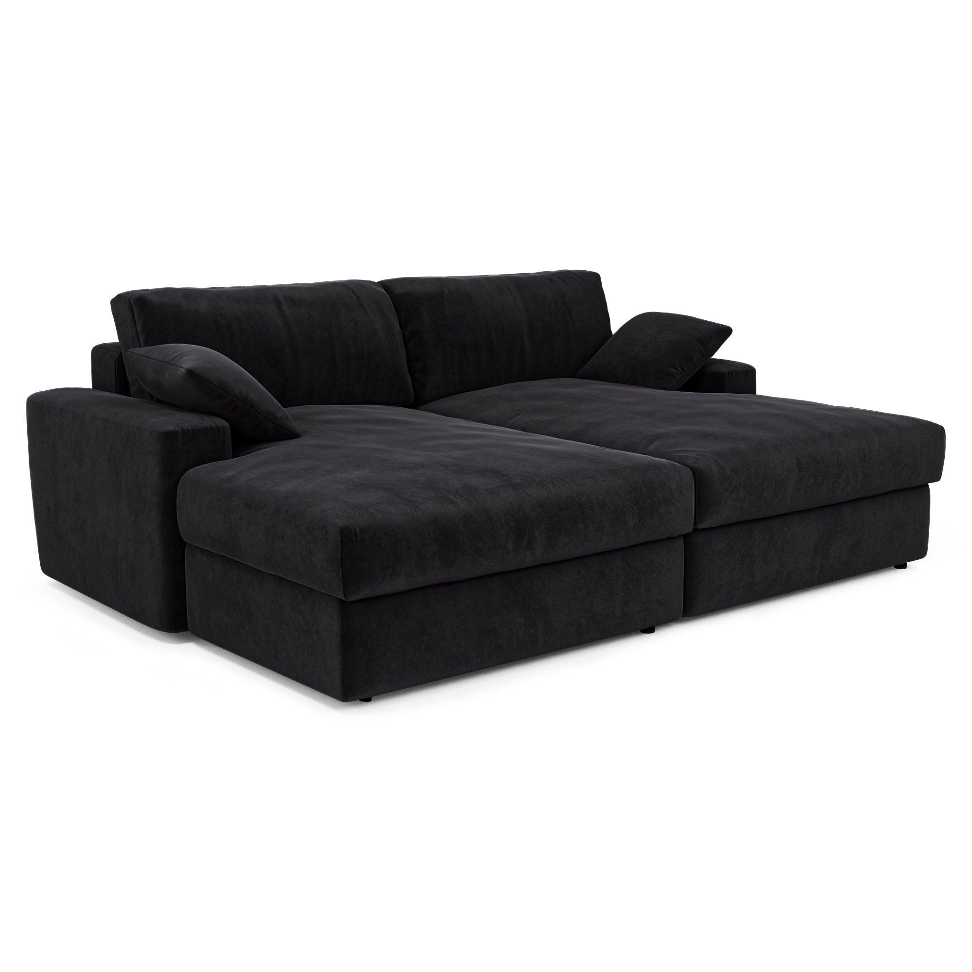 SOFA PLUM Samt Schwarz 260cm - Schwarz, Textil (260/83/155cm) - Premium Interiors