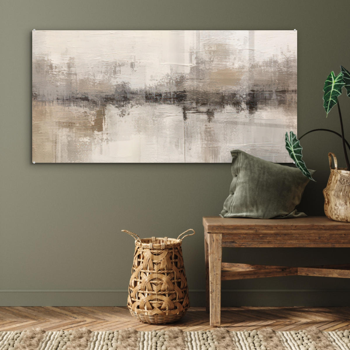 ACRYLGLASBILD Moderne Kunst - Abstrakt - Beige 120x60 cm - Beige, Glas (120/60cm) - MuchoWow
