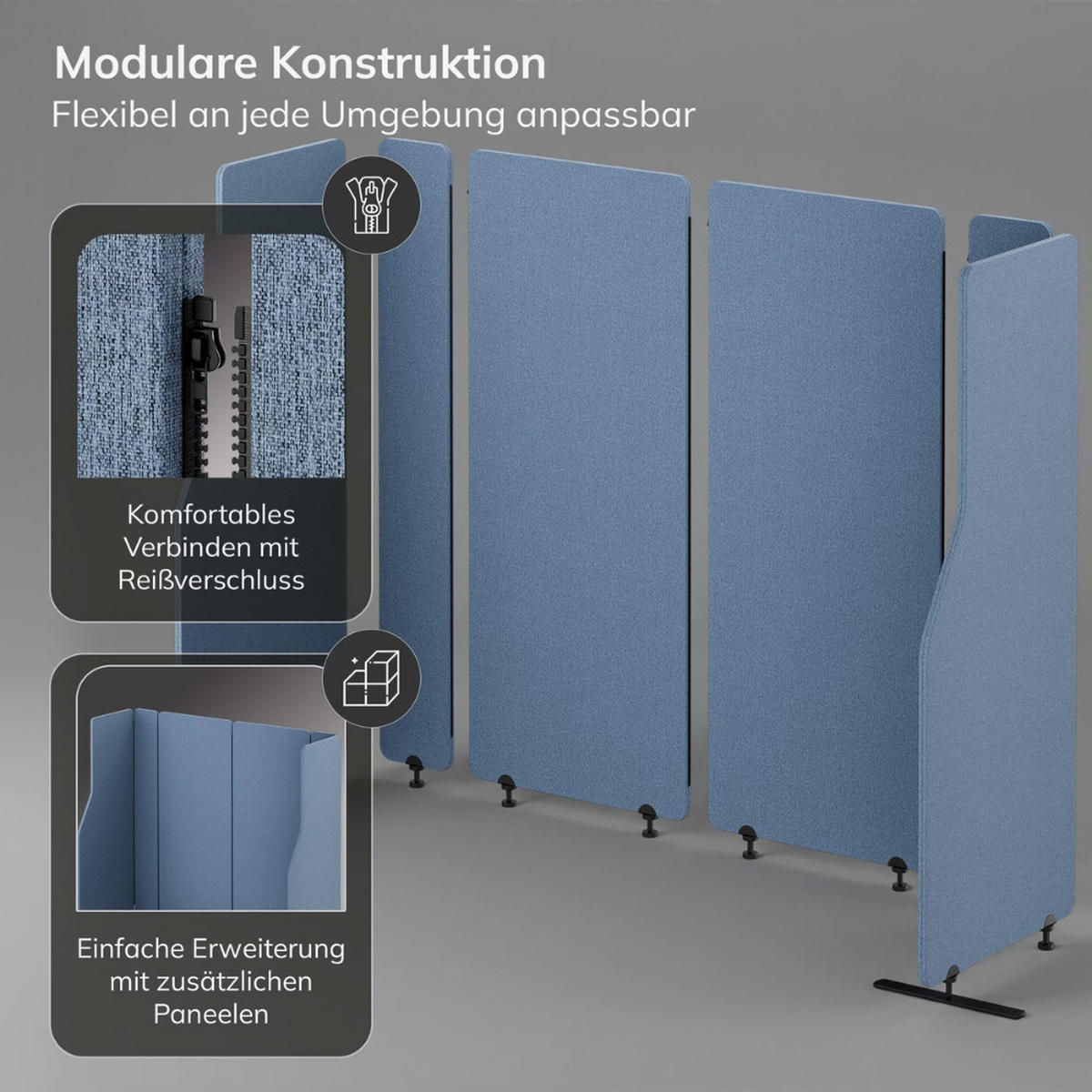 AKUSTIK-TRENNWAND mit Schalldämmung PEOLT 145x280x1,8cm Blau Stellwand - Blau, Kunststoff (280/145/1.8cm) - DELUKE