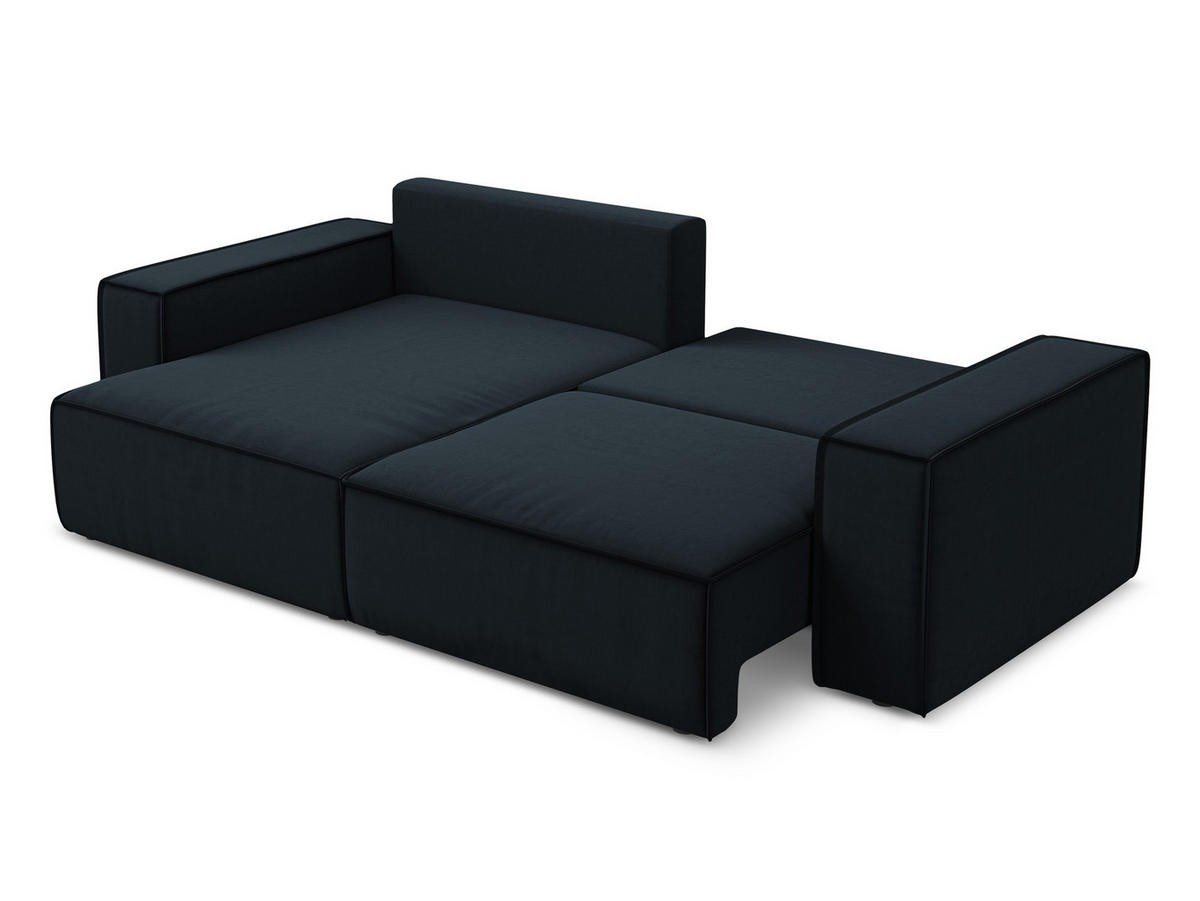 ECKSOFA mit Schlaffunktion Samt Stoff Blau - Blau/Schwarz, Kunststoff/Textil (148/257cm) - Makamii