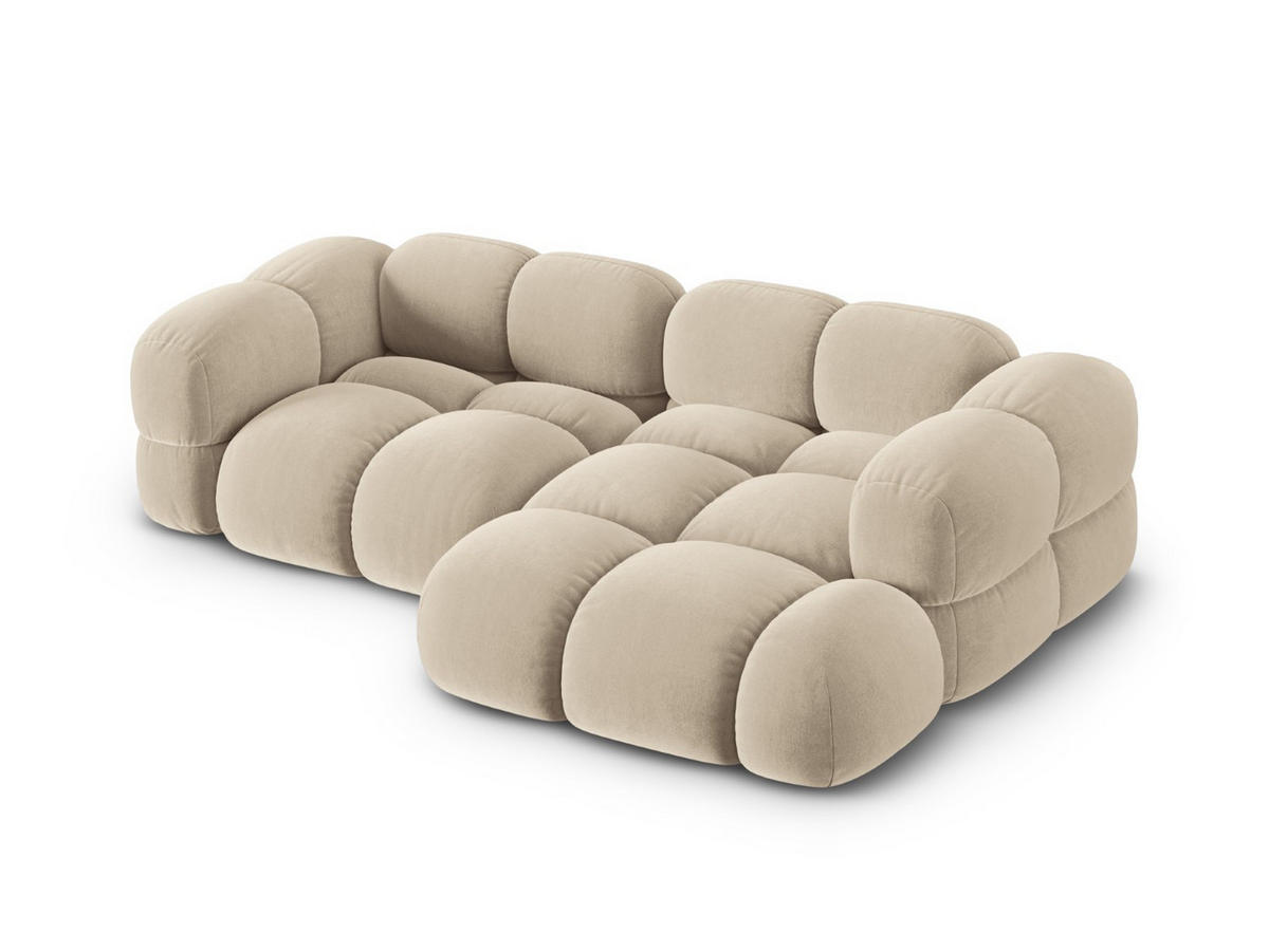 ECKSOFA rechts Loretto aus Samt leichtes beige 3 Sitzplätze - Creme, Textil (147/250cm) - Cosmopolitan Design