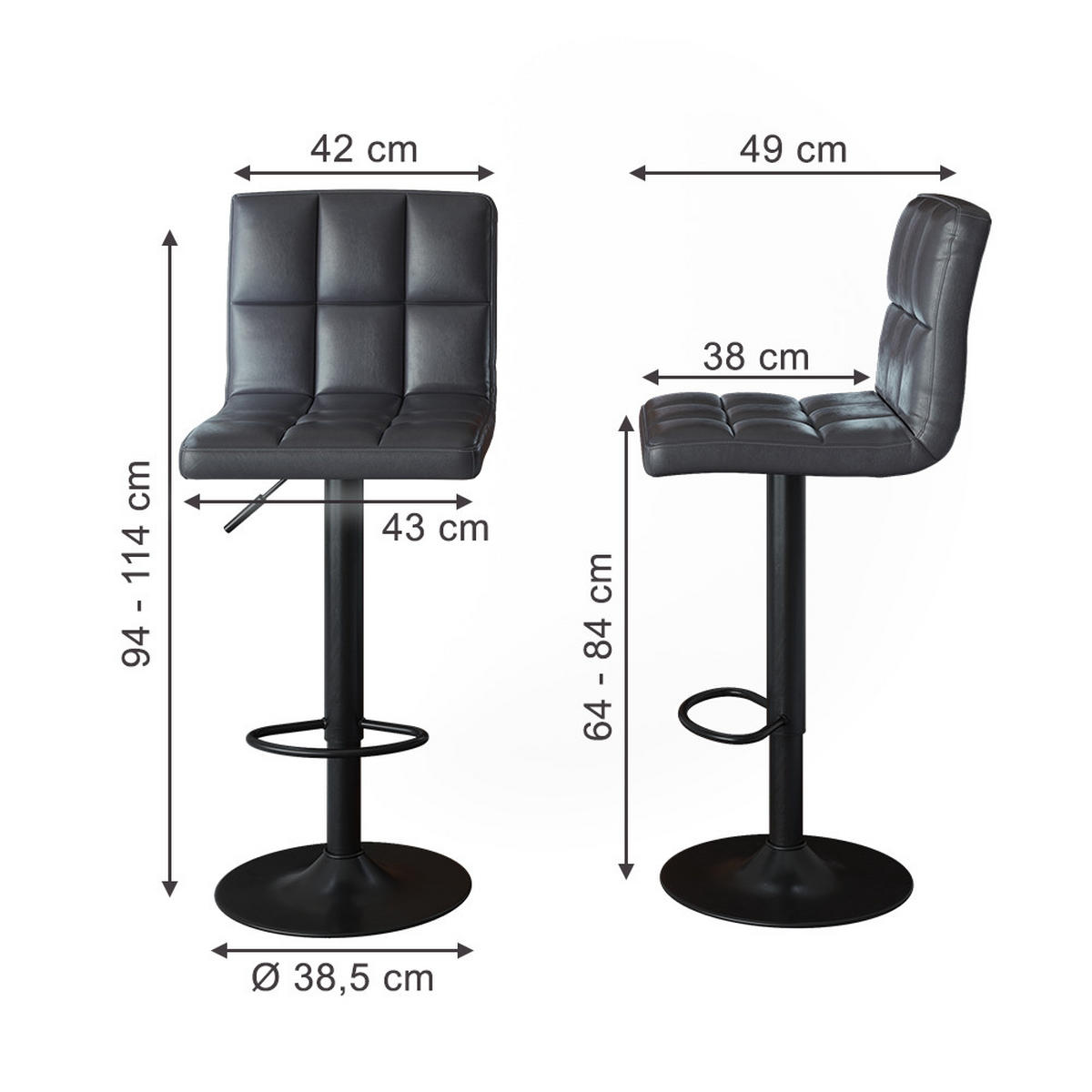 BARSKE STOLICE Sena, Siva /Crna, 42 x 94 cm - siva/crna, tekstil (43/94/49cm) - Vicco