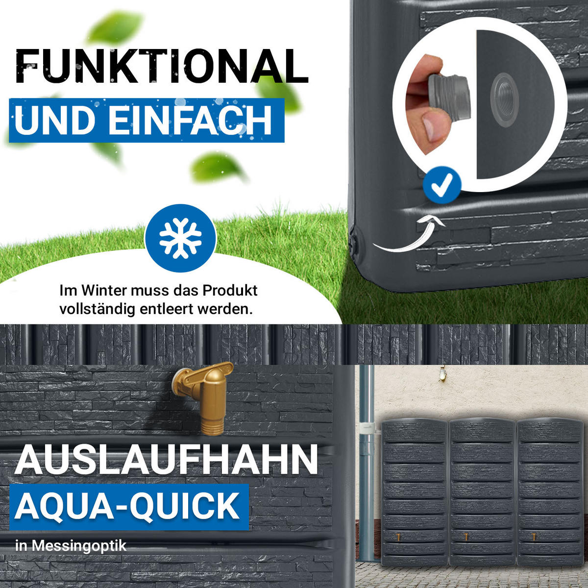 WANDTANK-SET 1200 L graphite grey 3 x 400 L inkl. Verbindungsset - Grau, Kunststoff (377/184/28cm) - 4rain