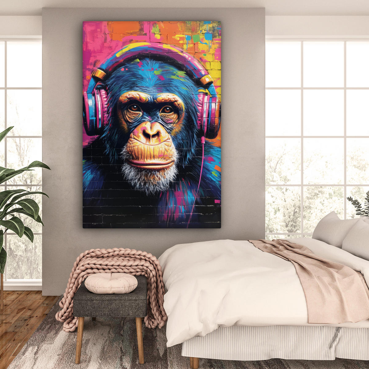 SLIKA NA PLATNU Grafiti 90x140 cm - modra, tekstil (90/140cm) - MuchoWow