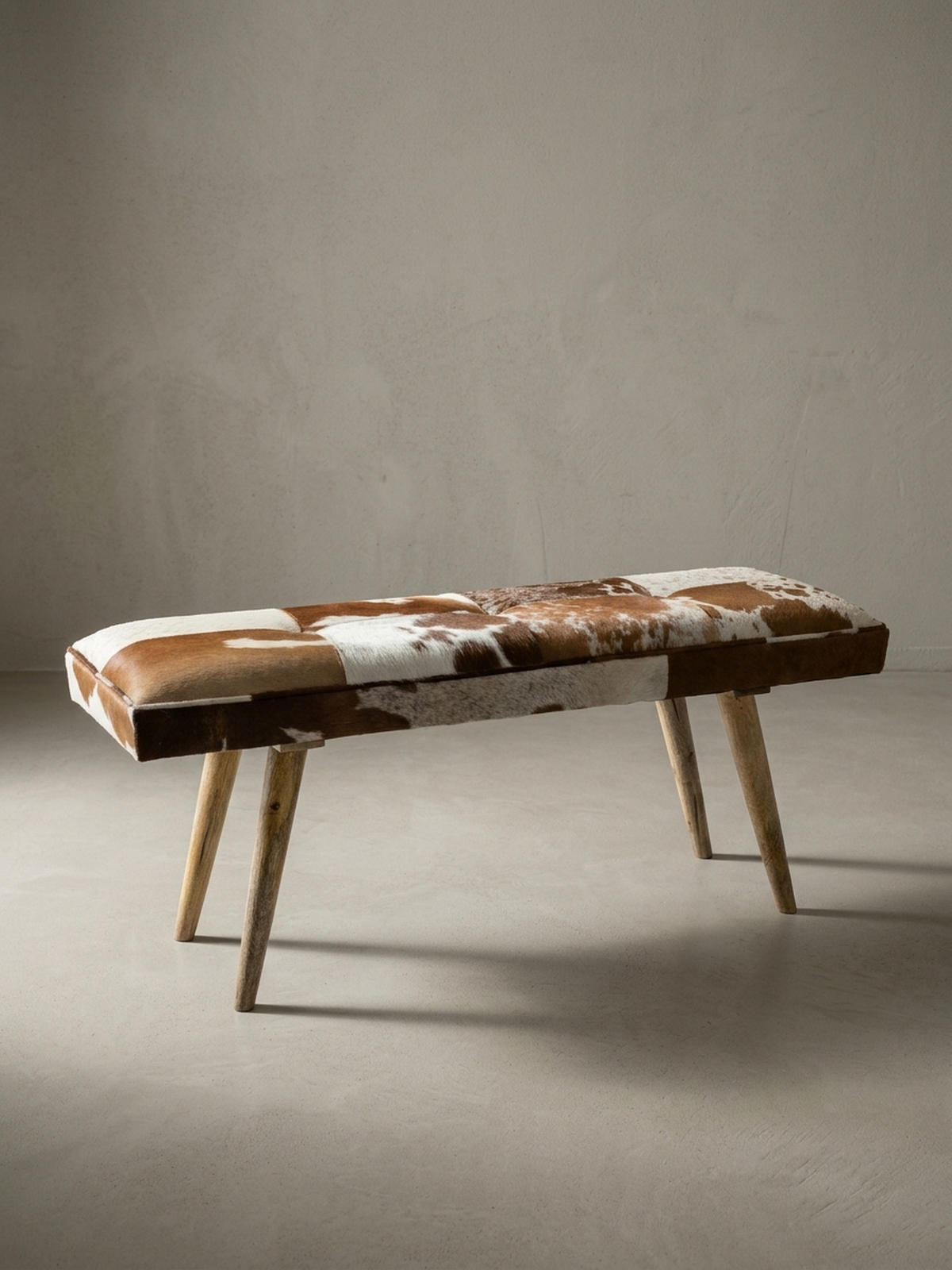 SITZBANK – Ziegenfell/Leder, Landhausstil, Mango Holz, 220 kg Belastbarkeit - Braun, Mangoholz/Leder (120/52/40cm) - KADIMA DESIGN