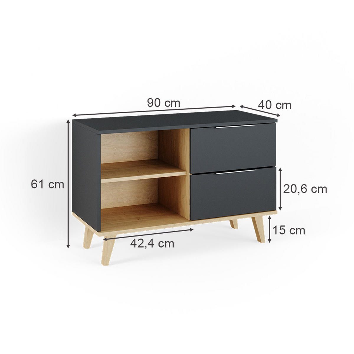 LOWBOARD Nautica Anthrazit 90 x 61 cm - Anthrazit, Holzwerkstoff (90/61/40cm) - Vicco