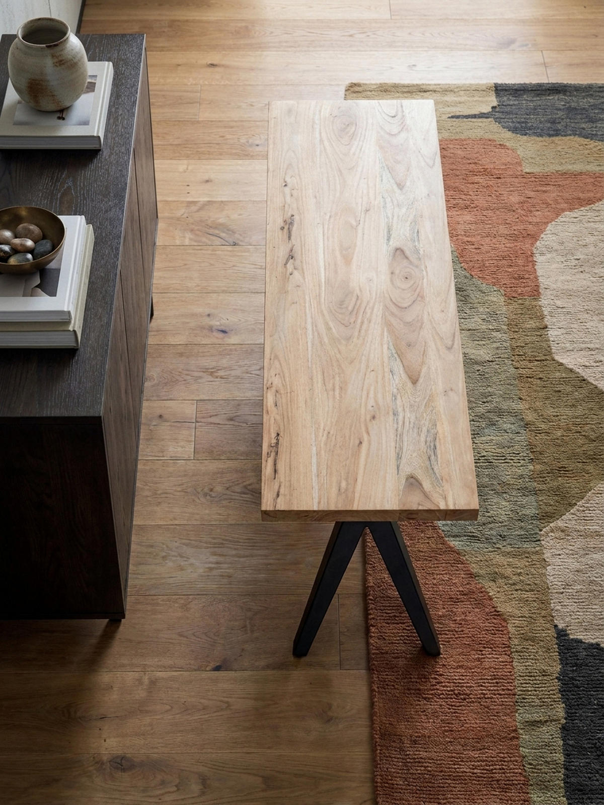 ESSZIMMERBANK Massivholz Metall Loft-Stil, Akazie 175x45x45 cm - Schwarz/Braun, Holz/Metall (175/45/45cm) - KADIMA DESIGN