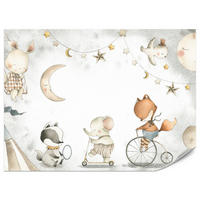 FOTOTAPETE für Kinderzimmer Zirkus Tiere Elefant Fuchs Monde Sterne 400x280 - Gelb/Beige, Papier (400/280cm) - Muralo