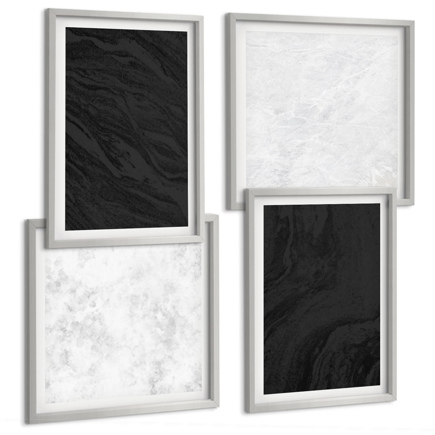 BILDER SET 4er Set - 50x50 cm & 40x60 cm Silberner Rahmen - Dunkles Licht, glamouröse Marmor - Silberfarben, Kunststoff (50/50cm) - TULUP