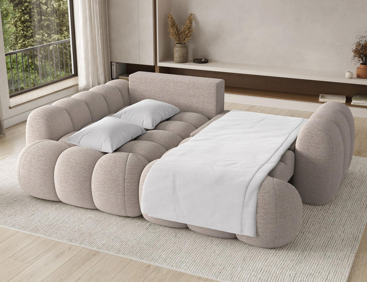 ECKSOFA COZION L-Form mit Schlaffunktion & Bettkasten – Modernes 3-Sitzer Sofa, HR-Kaltschaum, Wellenfederung, 267 × 165 cm - Ecru/Schwarz, Kunststoff (165/267cm) - Wohnideebilder