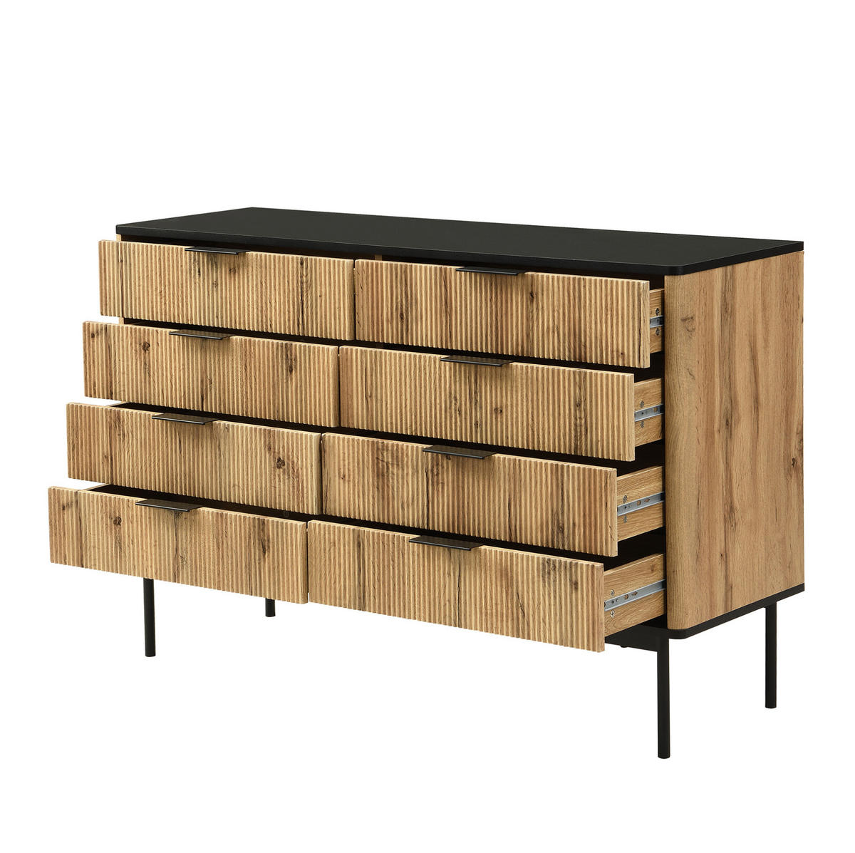 SIDEBOARD 120/39,5/80 cm mit mehreren Schubladen und strukturierter Front aus MDF, Natur/Schwarz - Schwarz, Holzwerkstoff (120/80/39.5cm) - Redom