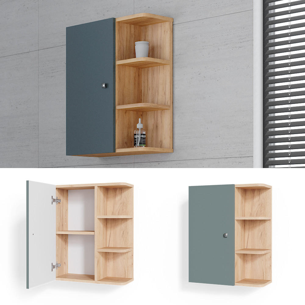 BADSCHRANK Fynn Grün 47.2 x 59.2 cm - Braun/Grün, Holzwerkstoff (47.2/59.2/21cm) - Vicco