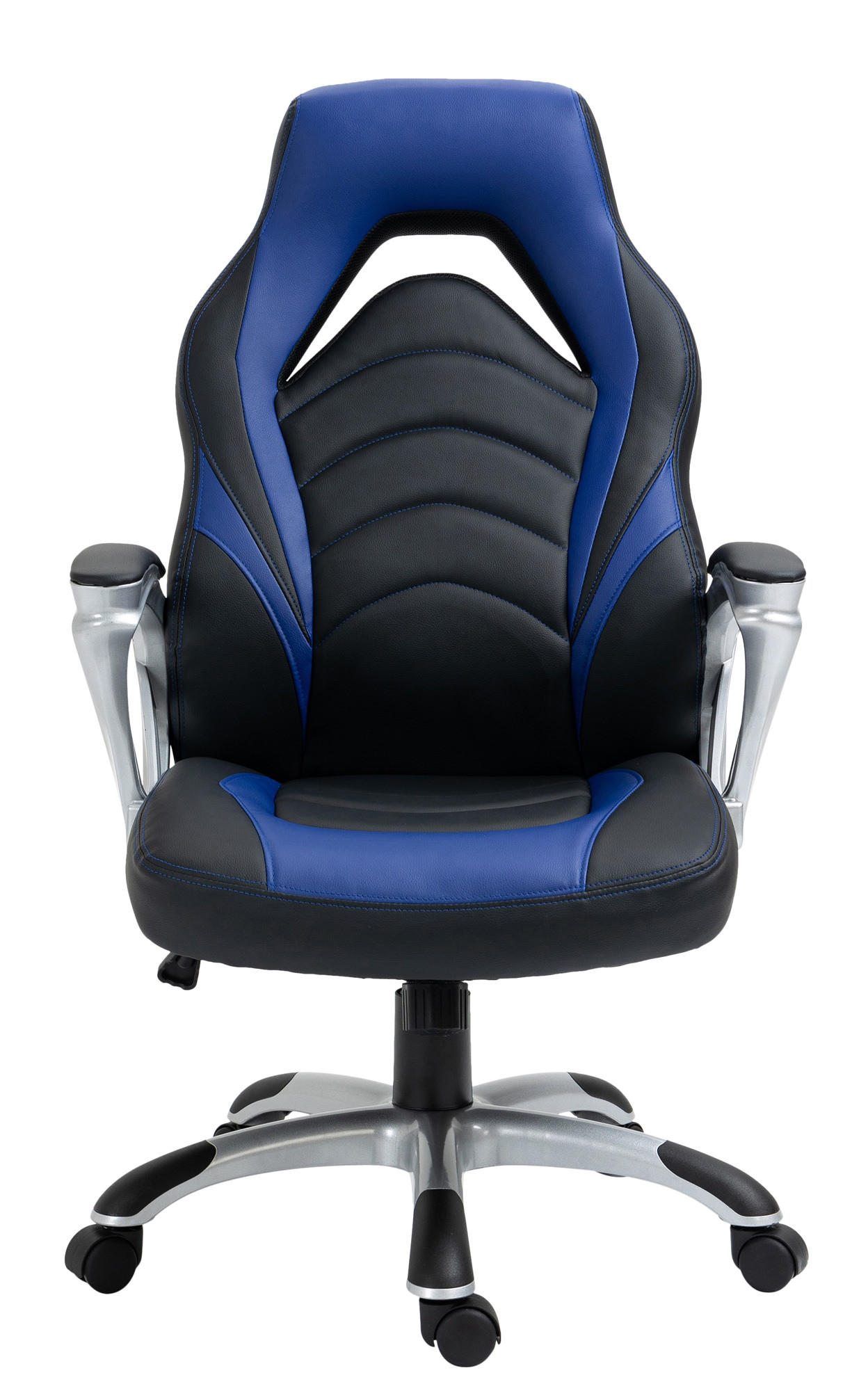 CHEFSESSEL Lederlook schwarz/blau - Blau/Schwarz, Kunststoff/Textil (65/107/72cm) - CLP