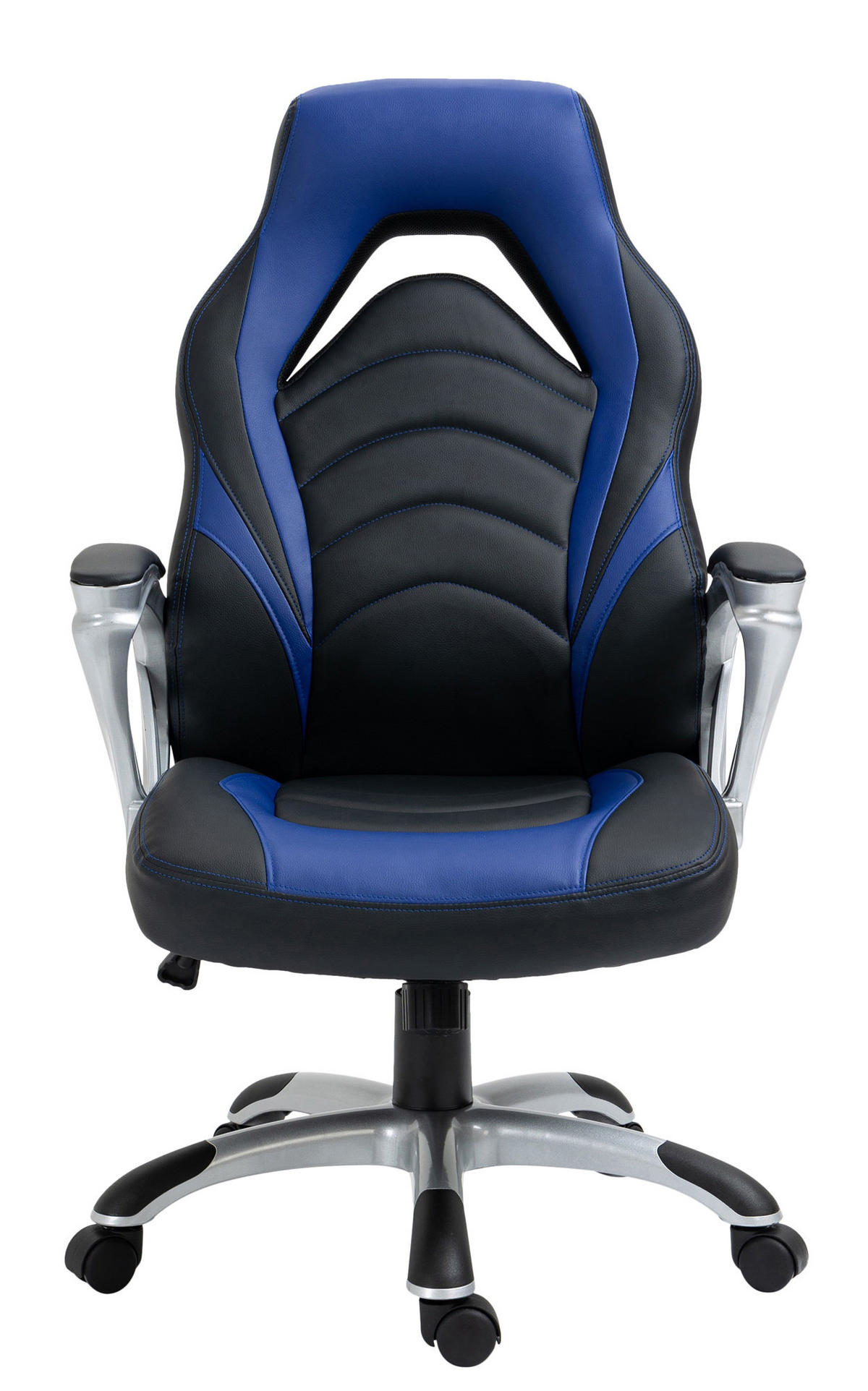 CHEFSESSEL Lederlook schwarz/blau - Blau/Schwarz, Kunststoff/Textil (65/107/72cm) - CLP