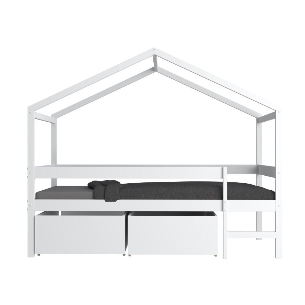 HAUSBETT MIKA mit Matratze und Schublade/ Kinderbett 90x190 - Weiß - Weiß, Holz (90/190cm) - Weber Industries