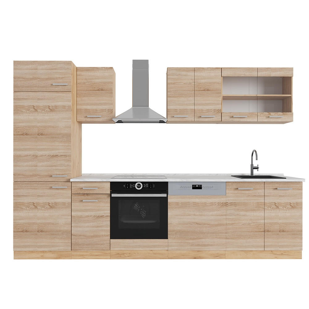 KUHINJSKI BLOK R-Line Hrast Sonoma/Goldkraft 300 cm , DP Marmor - hrast sonoma/medeni hrast, leseni material (300/81.6/60cm) - Vicco