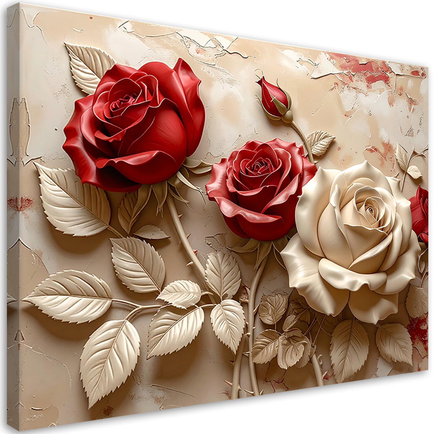LEINWANDBILDER, Rote und weiße Rosen im Relief - Rot, Textil (30/20cm) - Feeby