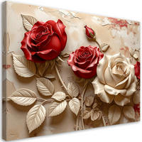 LEINWANDBILDER, Rote und weiße Rosen im Relief - Rot, Textil (30/20cm) - Feeby