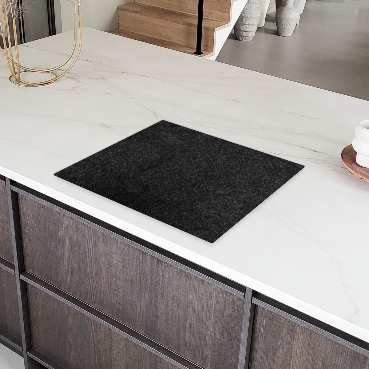 HERDABDECKPLATTE Granit - Schwarz - Granitstruktur - Dunkel Herdabdeckung Induktionsfeld 65x52 cm - Schwarz, Kunststoff (65/52/0.2cm) - MuchoWow