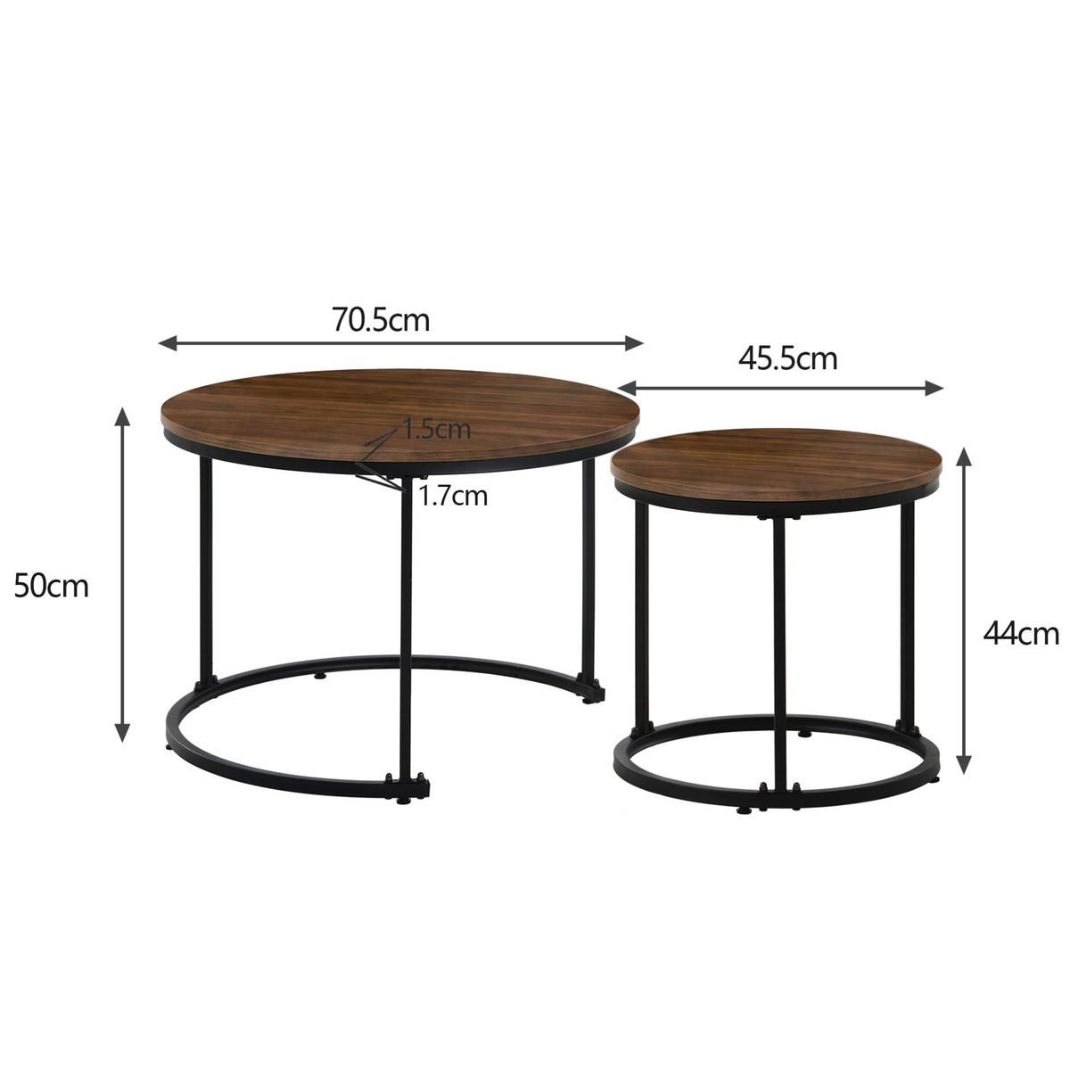KONFERENČNÍ stolek 70,5/50 a 45,5/44 cm, stohovatelný, moderní design s mramorovým dekorem, Dub - černá/barva dubu, kov/kompozitní dřevo (70.5/70.5/50cm) - Redom