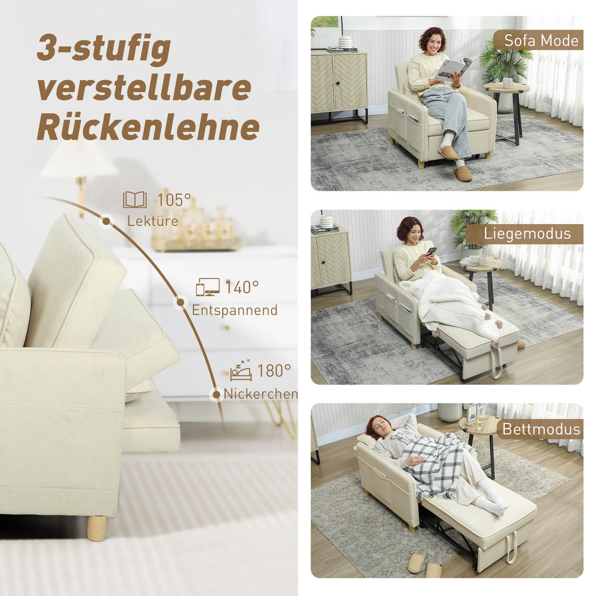 SCHLAFSESSEL Polyester Beige - Beige, Kunststoff/Textil (74/82/85.5cm) - HOMCOM
